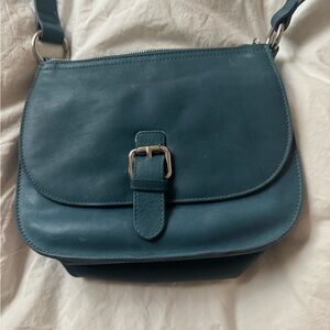 Elegant Blue Leather Saddle bag Shoulder or cross body purse